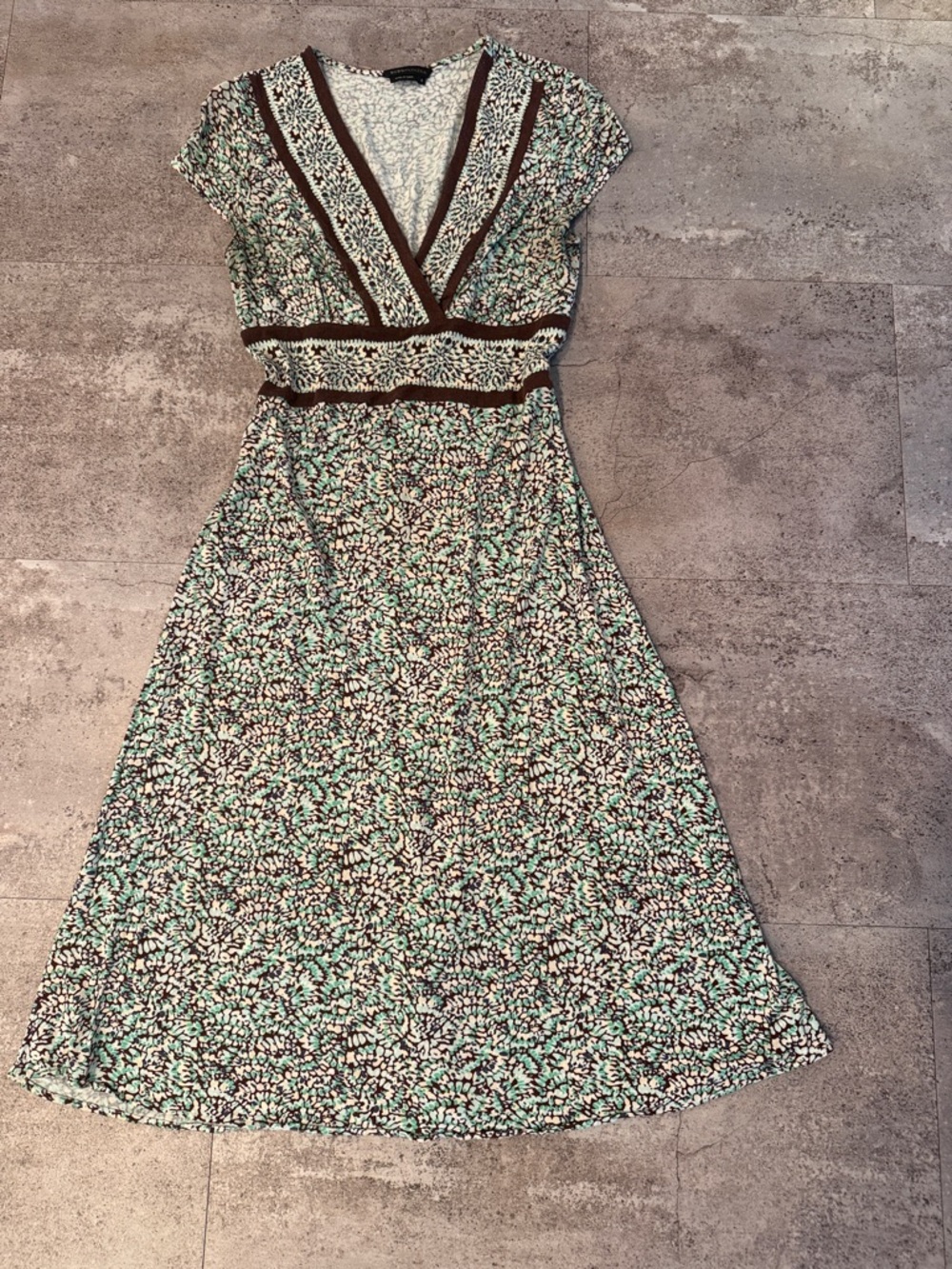 vintage BCBGMaxAzria Mint and Brown V-Neck Midi Dress
